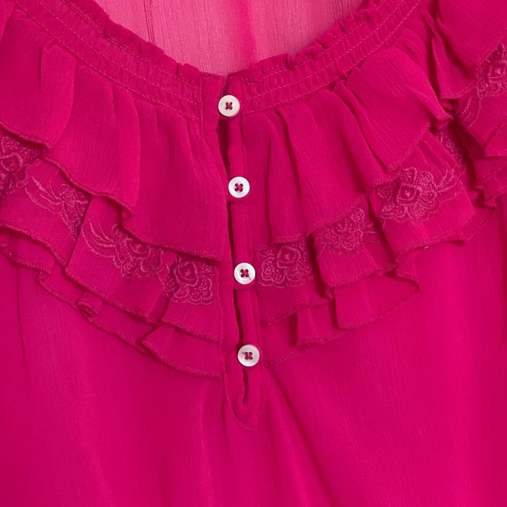 Hollister Summer Classic PINK Ruffle Neck Top